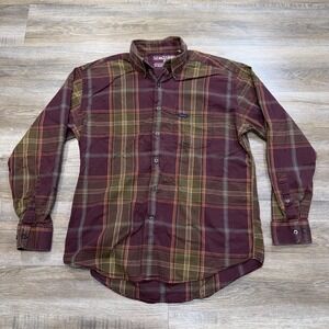 VTG Tradition Plaid Shirt Mens Extra Large Burgundy Green Gold Check Pattern